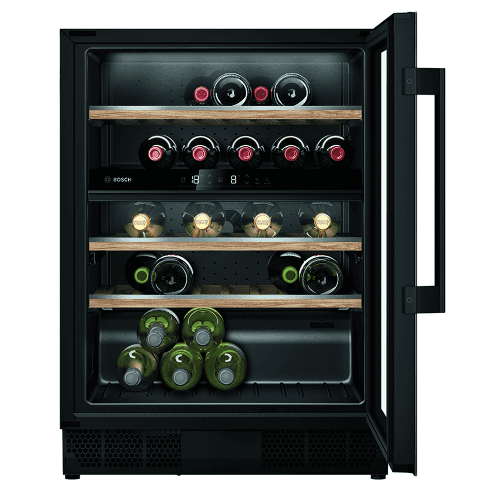 BOSCH Unterbau-Weinkühlschrank
KUW21AHG0 mit Glastür, 600 mm
breit, Schwarz