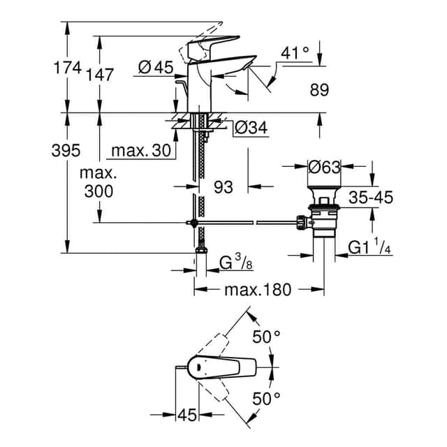 GROHE: Waschtisch-
Einhandmischer BauEdge S,
Hochdruck, verchromt - 1
