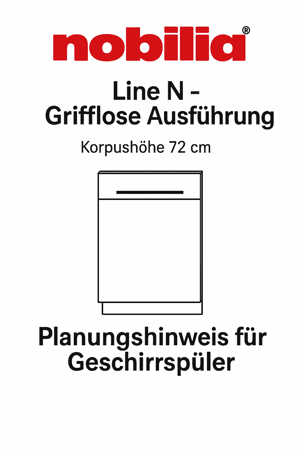 Planungshinweis für Gerätefronten in 72 cm - Grifflose Ausführung