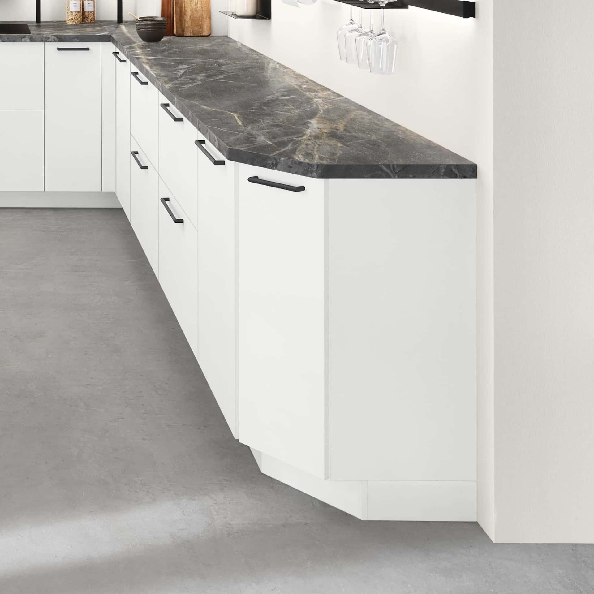 Diagonaler Unterschrank Planmaß beachten - Lack, Weiß Premium matt