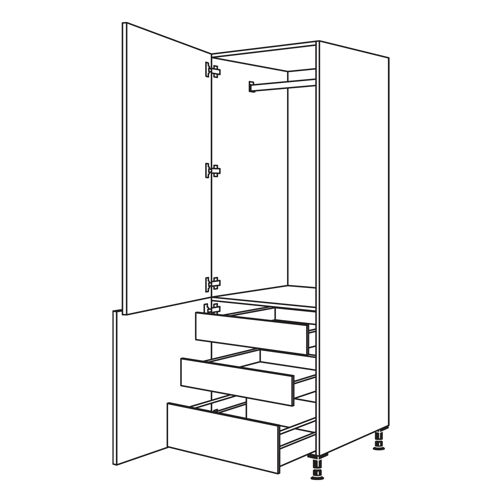 Nobilia Hochschrank Garderobenschrank mit Auszug und Schubkasten HDWGIA60-1